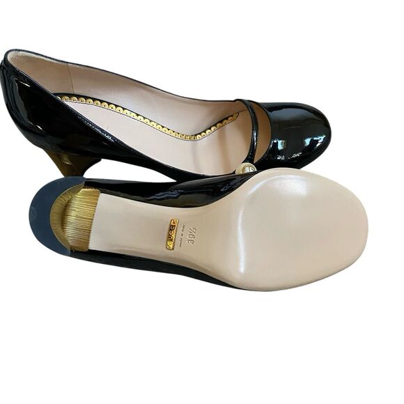Gucci Vernice Pearl Arielle Mary Jane Pumps US 9.5 EU 39.5 Black Leather NEW - Picture 6 of 15